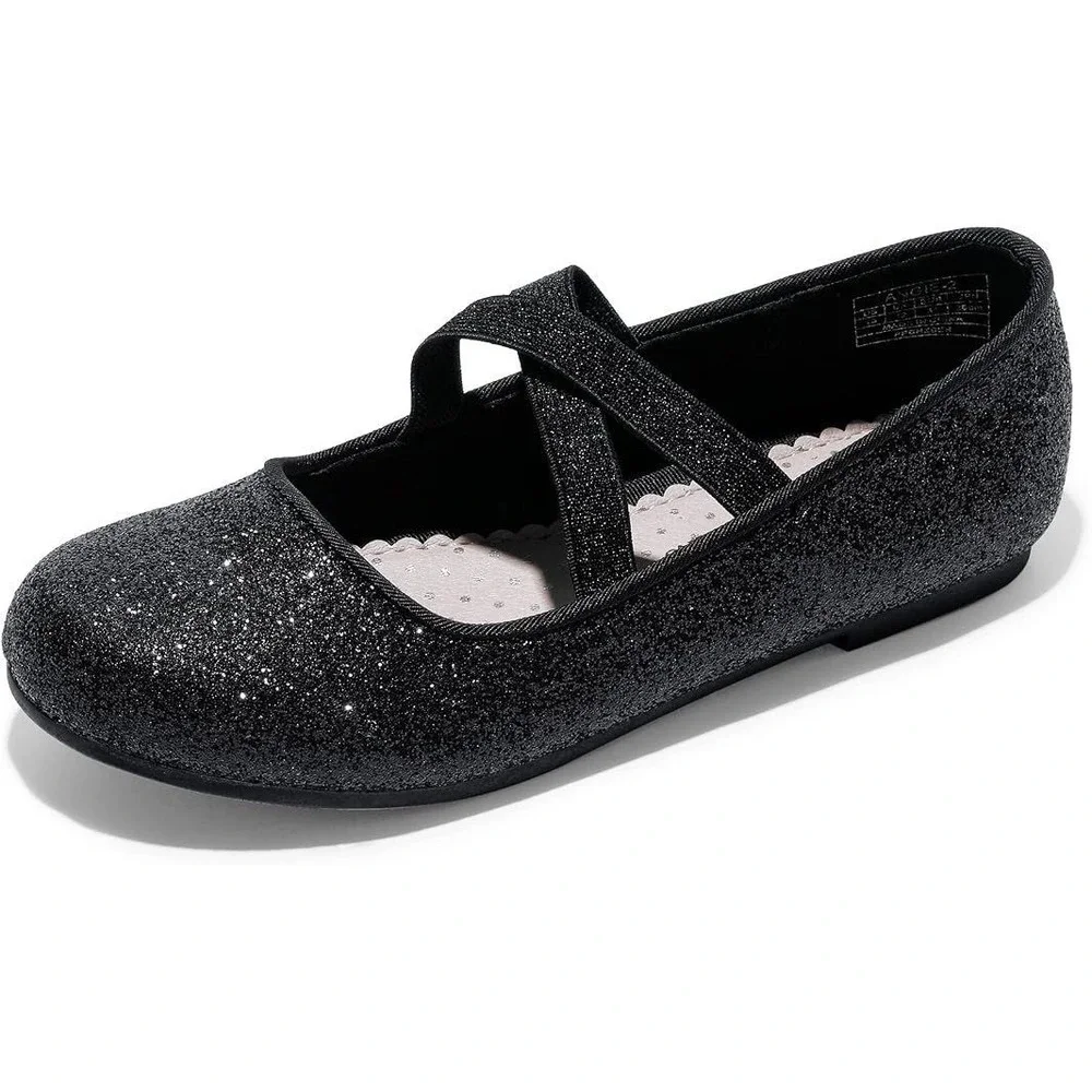 Dream Pairs Girls Ballerina Mary Jane Flat Dress Shoes - Black Sparkle - Sz 12